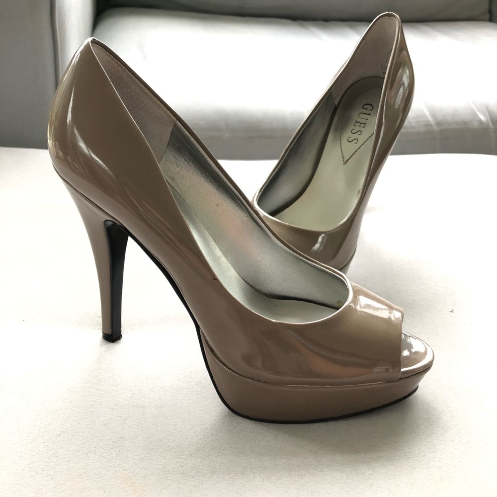 GUESS Taupe Peep Toe Heels